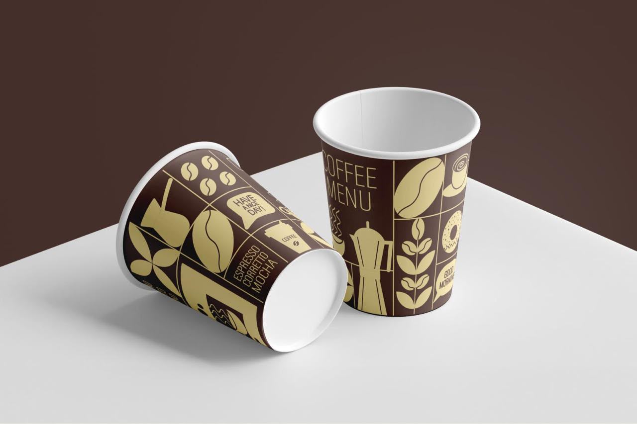 9 oz decorative paper cups with dark printed design